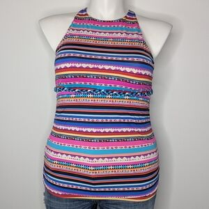 ✨3/$15 Anne Cole Pink Blue Colorful Striped Tankini Bikini Top XL